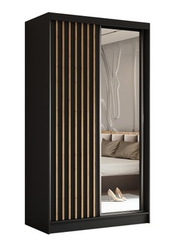 Szafa Przesuwna 120 cm LAMELE Lustro LUGO 9 Czarna