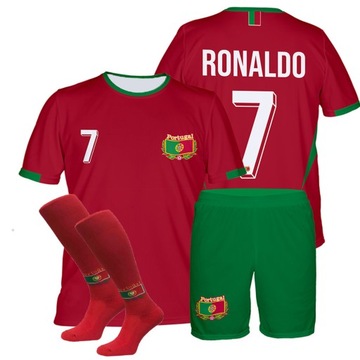 RONALDO PORTUGALIA STRÓJ PIŁKARSKI Komplet KOSZULKA + SPODENKI + GETRY 146