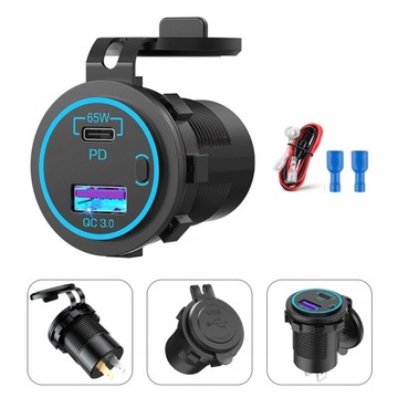 Автомобильное зарядное устройство мощностью 65 Вт, розетка USB C, разъем QC3.0