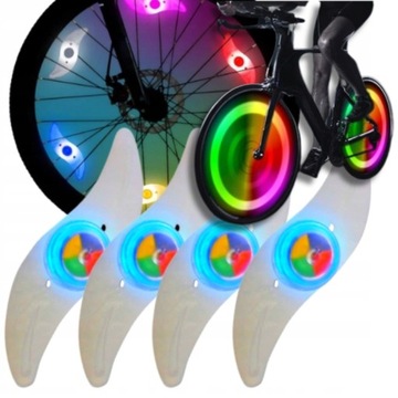 4 x LAMPKA ROWEROWA LED NA SZPRYCHY KOŁA NAKŁADKA NA KOŁO - MULTICOLOR