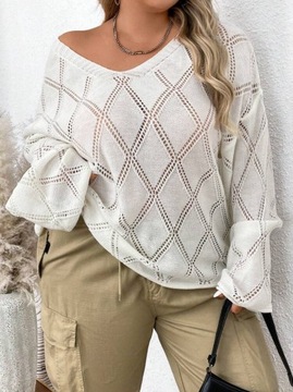 SHEIN CURVE Plus Size Luźny sweter z dekoltem V ażurowy 64/66