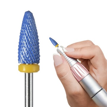 FREZ CERAMICZNY STOŻEK HYBRYDA ŻEL AKRYL LONG BULLET ŻÓŁTY