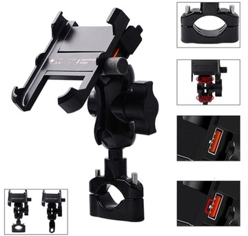 ДЕРЖАТЕЛЬ ДЛЯ МОТОТЕЛЕФОНА МЕТАЛЛИЧЕСКИЕ ТИСКИ ЗАРЯДНОЕ УСТРОЙСТВО 3.4A QC 3.0 USB