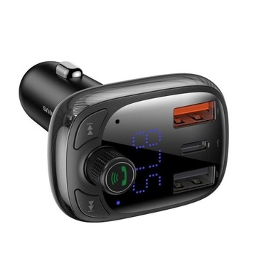 FM-передатчик Baseus с автомобильным зарядным устройством 2xUSB + USB-C QC 3.0 36 Вт BT5.0