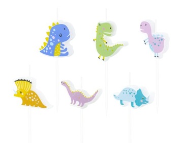 ŚWIECZKI URODZINOWE DINOZAURY na TORT 6szt