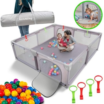 KOJEC DZIECIĘCY XXL 180x200 cm PLAC ZABAW SUCHY BASEN + UCHWYTY I 50 PIŁEK