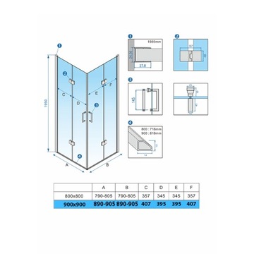 КВАДРАТНАЯ ДУШЕВАЯ КАБИНА KZ08C ХРОМ 90x90 СМ