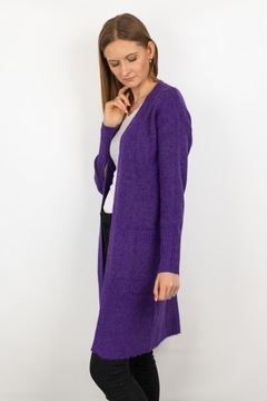 New Look Długi Kobiecy Luźny Jagodowy Sweter Narzutka Kieszenie z Wełną 48
