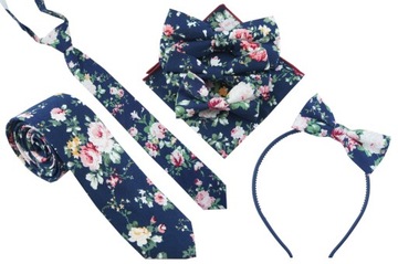 Темно-синий галстук с ярким узором ЦВЕТЫ РОЗЫ