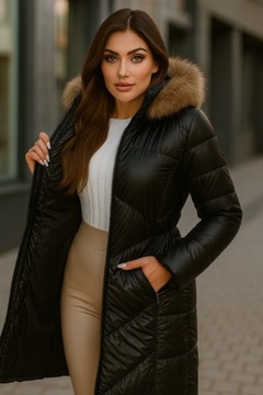 КУРТКА ЖЕНСКАЯ ЗИМНЯЯ, ПАРКА С МЕХОМ, ЧЕРНАЯ, УТЕПЛЕННАЯ, МЕХ S
