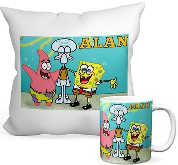 ZESTAW SPONGEBOB KUBEK 330 ML+PODUSZKA 40x40+IMIĘ