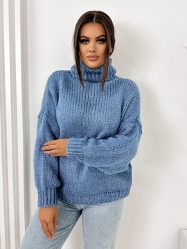 Golf sweter damski ciepły przyjemny wygodny kolory SWETER DEMERS NIEBIESKI