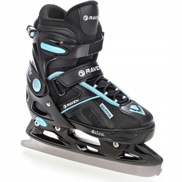 Регулируемые фигурные коньки 2 в 1 RAVEN Pulse Black/Cyan 33-36