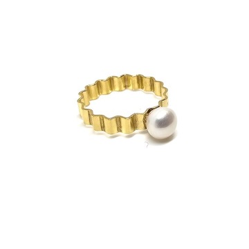 Złoty pierścionek z białą perłą perła fala srebro 925 rozmiary 8 - 30