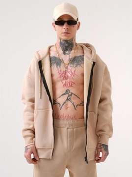 ROZPINANA BLUZA Z KAPTUREM OVERSIZE Beżowa Machinist Basic Zip XL
