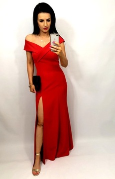 ПЛАТЬЕ МАКСИ-РУСАЛОЧКА, СНИЖЕННОЕ ПЛЕЧО, КРАСНОЕ L