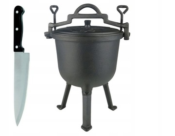 KOCIOŁEK MYŚLIWSKI ŻELIWNY+TERM.+NÓŻ NIEMIECKI 10L