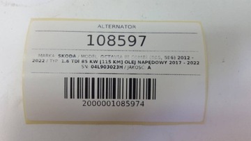 ALTERNÁTOR 1.6 2.0 TDI OCTAVIA III GOLF VII VW SKODA 04L903023H