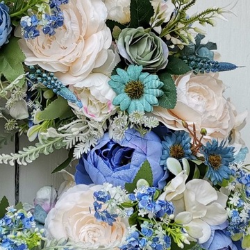 СИНИЙ весенний свадебный венок на дверь, 42 см, свадебные цветы