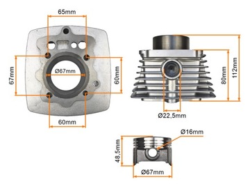 CYLINDER + GŁOWICA KPL. CG 250CCM (67mm) Eagle Hassan Shineray Romet Bashan