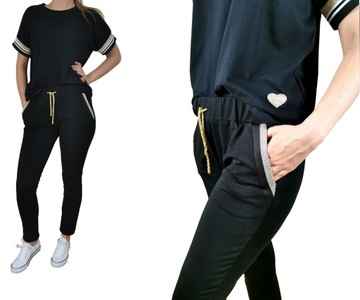 PREMIUM LETNI DAMSKI KOMPLET DRESOWY KRÓTKI RĘKAW KOLORY BAWEŁNA L / XL