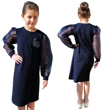 ELEGANCKA Sukienka TIULOWE Rękawy BUFKI GRANAT 176