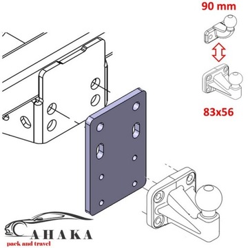 Адаптер фаркопа 90->83x56 мм, регулировка высоты для Ford Ranger II 2006-12 гг.