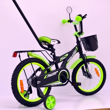 Детский велосипед 14 дюймов PRIME BMX Sport ЧЕРНЫЙ/Зеленый PÓŁMAT Premium + аксессуары