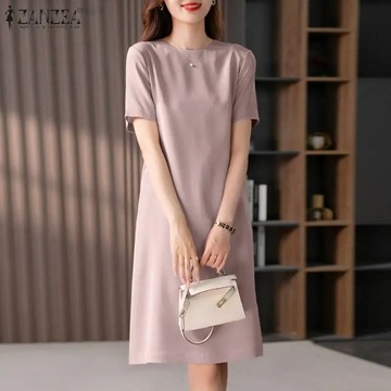 Summer Fashion Short Sleeve Solid Dress ZANZEA Wom