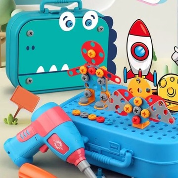 KLOCKI KONSTRUKCYJNE 3D DO SKRĘCANIA W WALIZE WKRĘTARKA DINOZAUR
