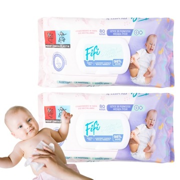 Baby FiFi Wipes Chusteczki nawilżane dla dzieci 98% Pure Water Aqua 2op.