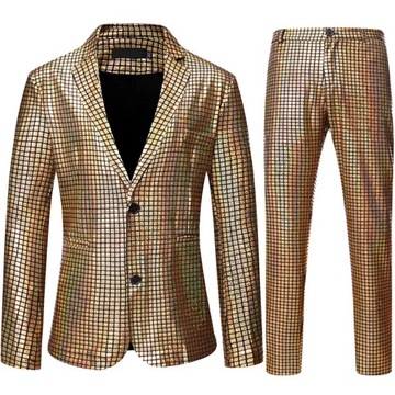 Mens Stage Prom Suits Shiny Rainbow Plaid Sequin J