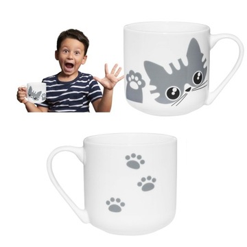 KUBEK DUŻY DO KAWY HERBATY PRACY PORCELANOWY SZKLANKA 440ML DLA DZIECI KOT