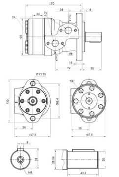 ДВИГАТЕЛЬ BMR 200 GR2 + НИППЕЛЬ 1/2 - 22 КЛАПАНА ОБМОТЧИКА