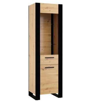 Witryna NUKA E 188x45x58 cm dąb artisan czarna