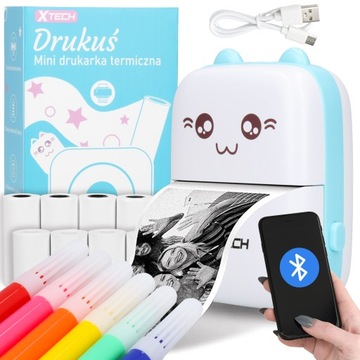 Mini Drukarka Termiczna DRUKUŚ ORYGINALNY Do Zdjęć Przenośna + 11 ROLEK