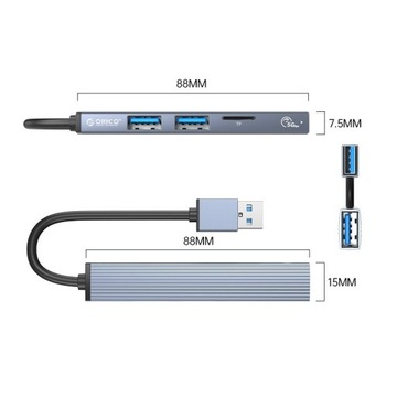 USB-C HUB 3x USB microSD 5 ГБ/с ORICO, алюминий