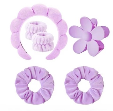 ZESTAW SPA OPASKA DO WŁOSÓW FROTKI NA RĘCE MAKE-UP KLAMRA SCRUNCHIES