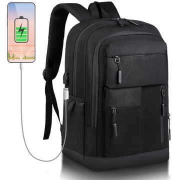 PLECAK CZARNY DUŻY NA LAPTOPA Z PORTEM USB WODOODPORNY POJEMNY BACKPACK