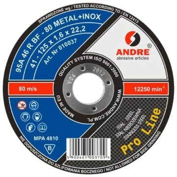 TARCZA ŚCIERNICA 41 125x1,6x22 mm METAL/INOX ANDRE