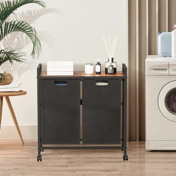 KOSZ NA PRANIE Z PÓŁKĄ I KÓŁKAMI 2 KOMORY DO SEGREGACJI 85L REGAŁ LOFT