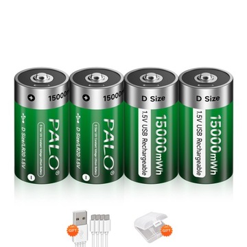 4 szt. 15000 mWh 1,5 VD R20 Akumulator typu C USB do ładowania