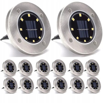 LAMPKI OGRODOWE SOLARNE GRUNTOWE LED DYSKI 12szt