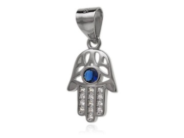 RODOWANY SREBRNY WISIOREK ZAWIESZKA TALIZMAN AMULET DŁOŃ FATIMY CYRKONIE