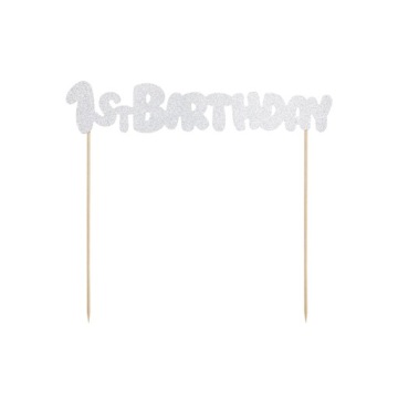 Топпер на торт на день народження сріблястий 1ST BIRTHDAY рочок 1 день народження прикраса