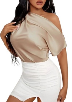 SHEIN BLUZKA SATYNOWA BEŻOWA GŁADKA BASIC 38 1VID