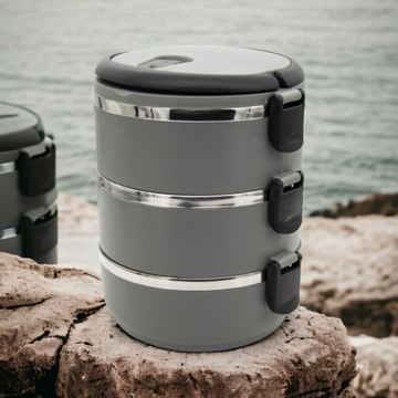 ТЕРМОШКАФ, НЕРЖАВЕЮЩИЙ ОБЕДЕННЫЙ КОНТЕЙНЕР С РУЧКОЙ, 3 ПРЕДМЕТА