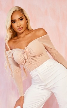 PRETTYLITTLETHING SEKSOWNE BEŻOWE BODY Z OKDRYTYM RAMIONAMI R2XL C598103
