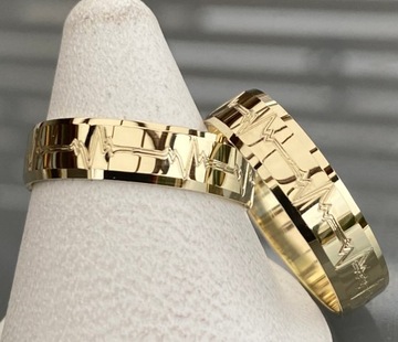 ZŁOTE OBRĄCZKI ŚLUBNE PARA - LINIA ŻYCIA 5mm PRÓBA 585 - GRAWER GRATIS!