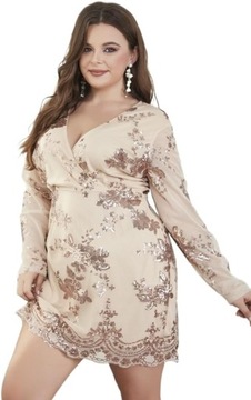 SHEIN SUKIENKA PLUS SIZE BEŻOWA Z CEKINAMI 48 ŁŁA